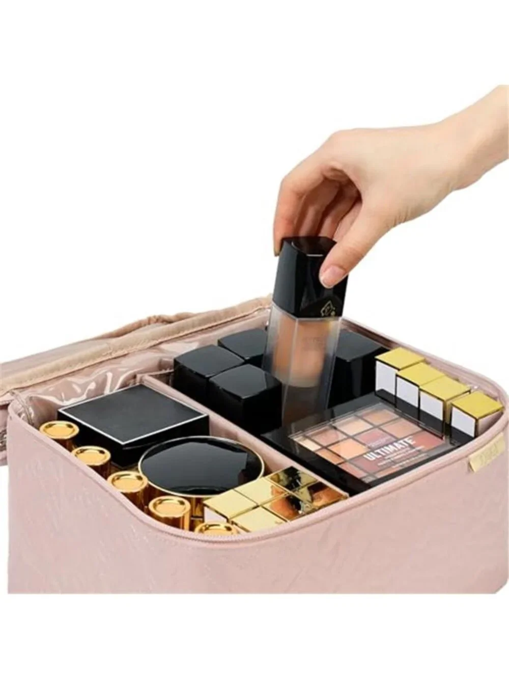 Makeup Train Case Cosmetic Organizer Bag Travel Storage Case Brush Holder
